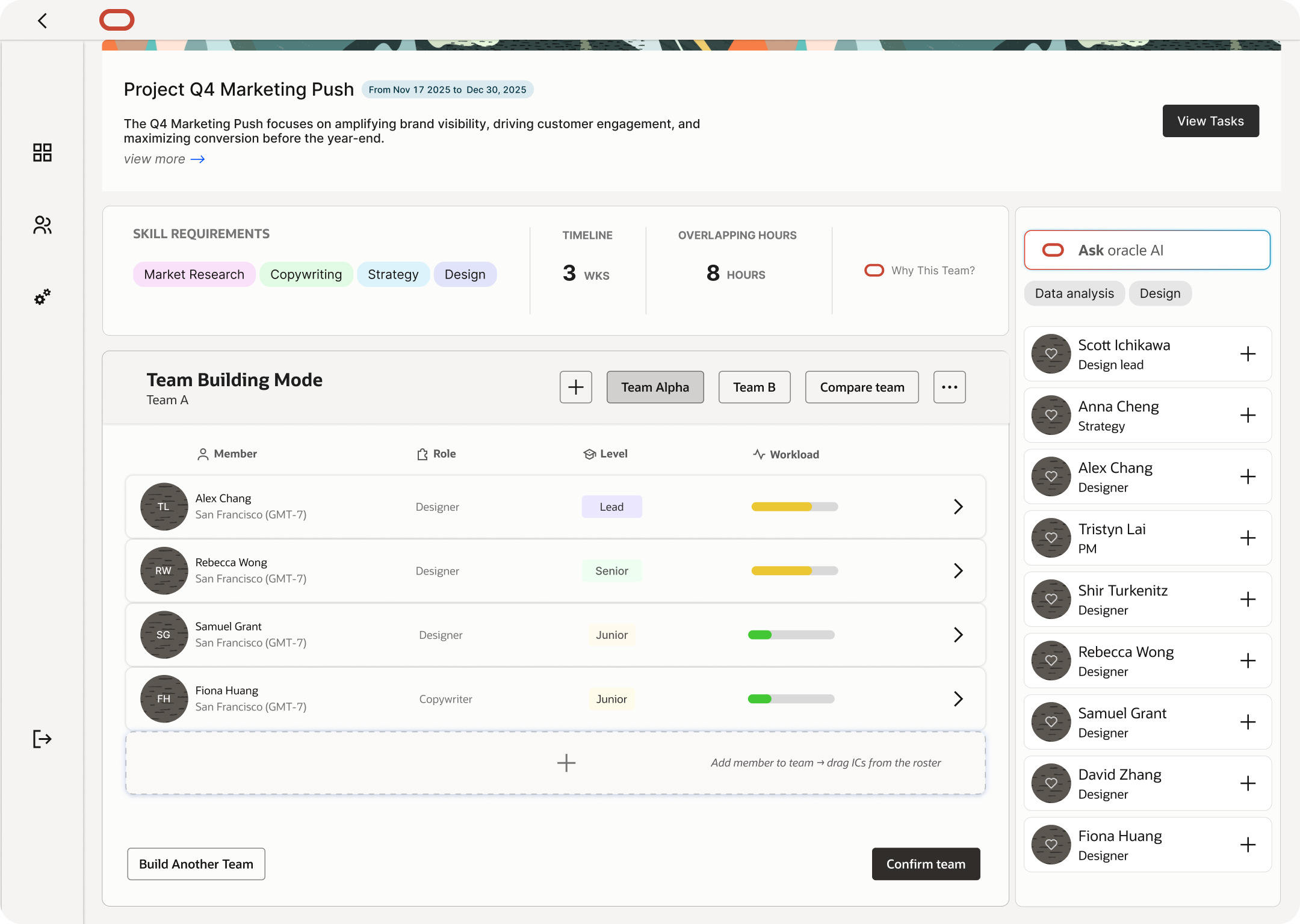 Add members / compare teams