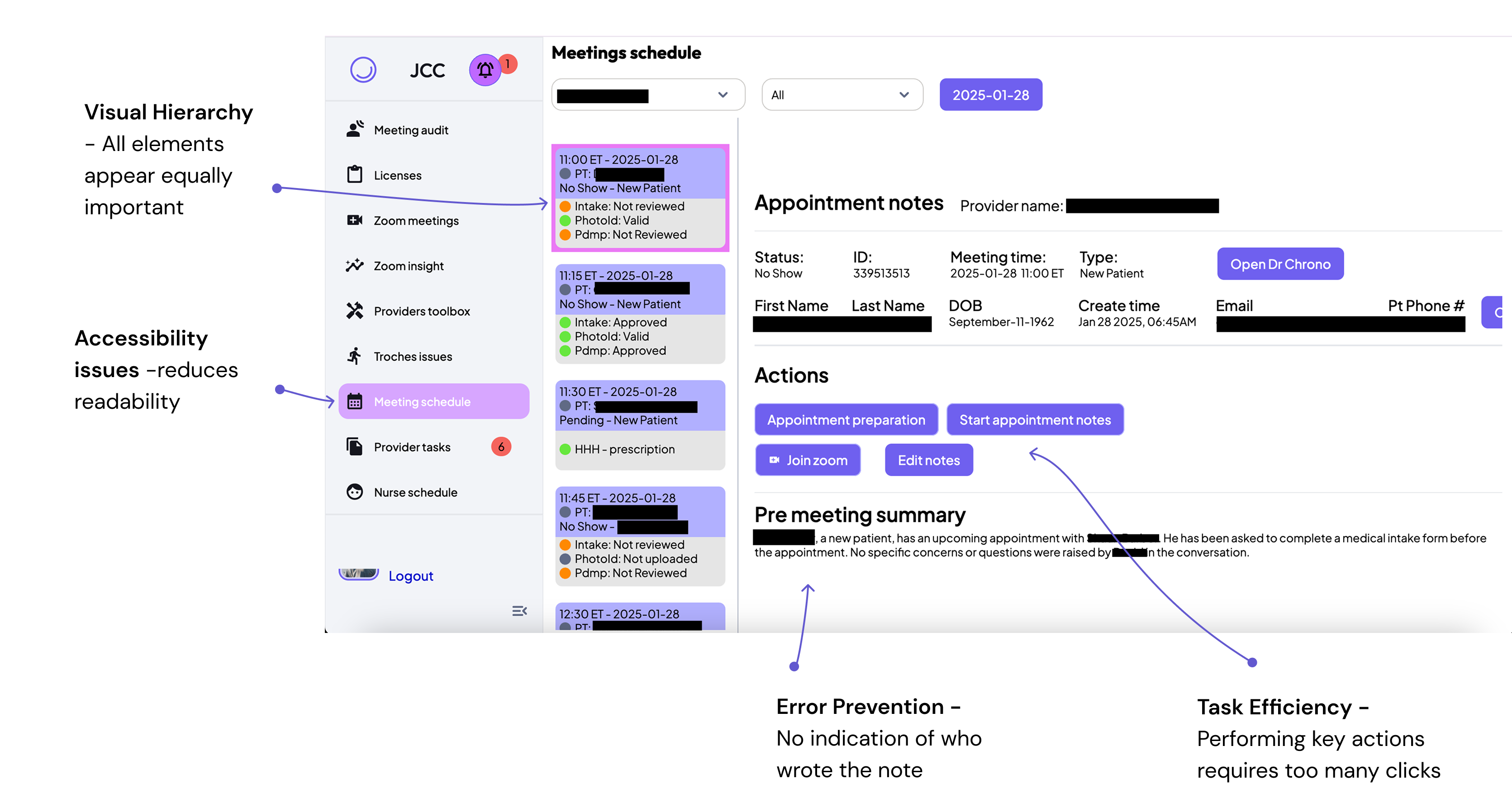 Heuristic evaluation of the original Syncare interface